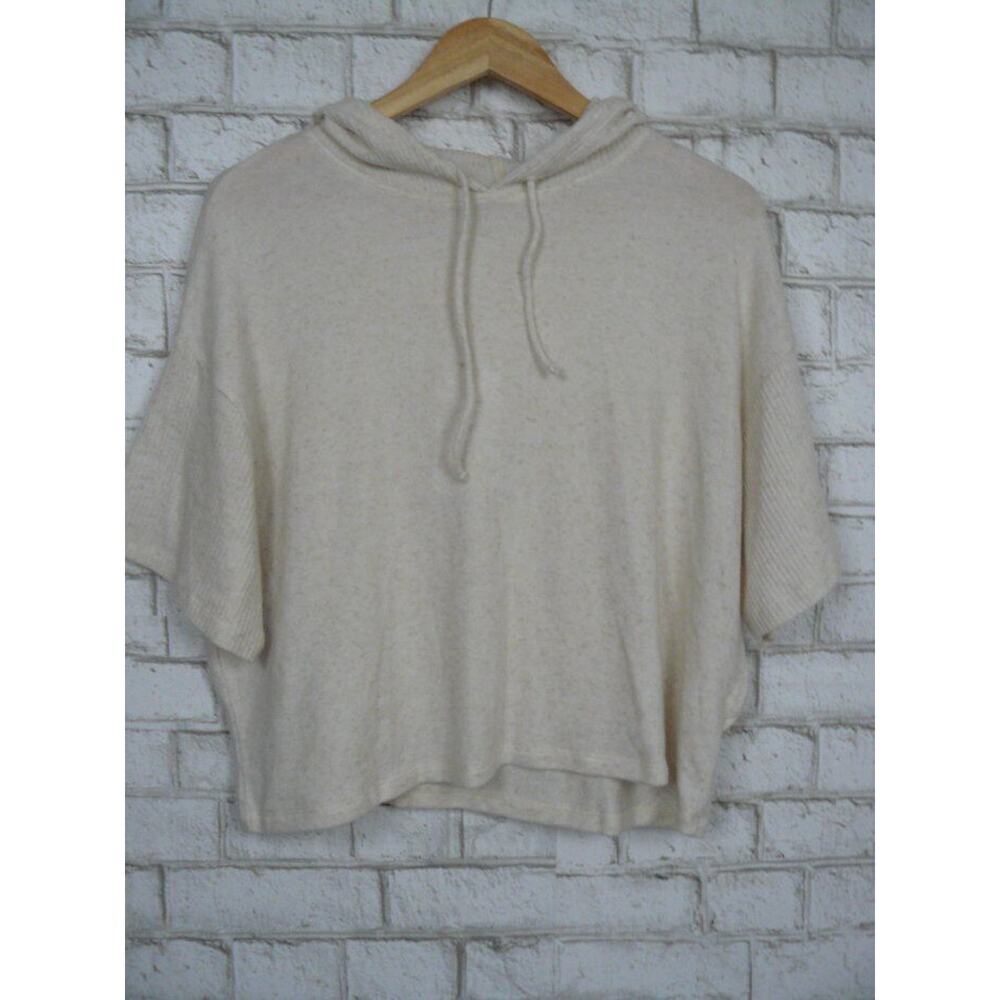$128 Calme by Johnny Was Ecru Hooded Cozy Tee Ribbed Sweater Medium NEW